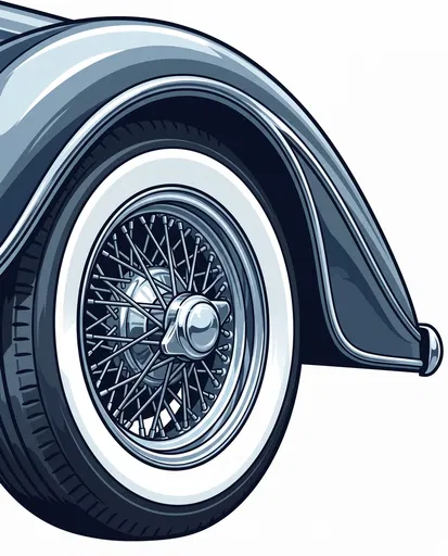 Vintage Car Wire Wheel and Fender Illustration