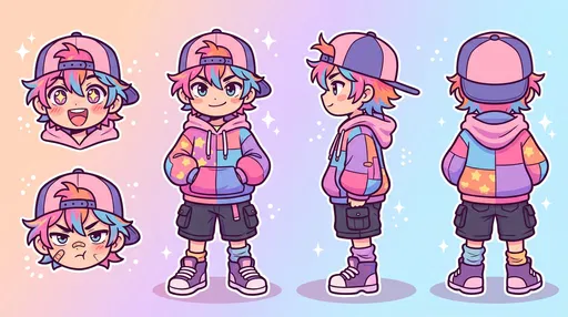 Chibi Streetwear Character Sheet Turnaround Illustration