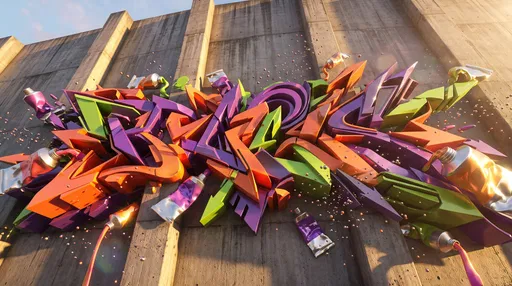 Abstract 3D Graffiti Shapes on Concrete Wall