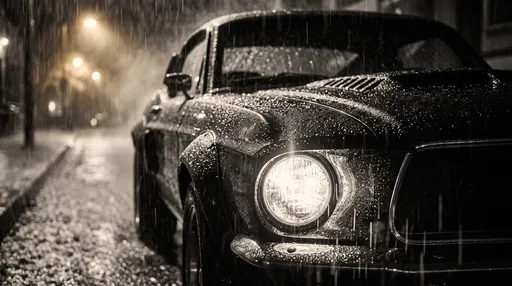 Vintage Muscle Car in Night Rain