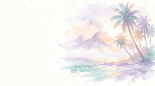 Pastel Watercolor Tropical Island Illustration
