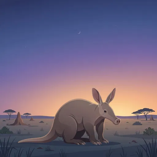 Aardvark in Savanna at Twilight Illustration