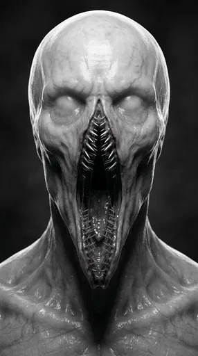 Monochrome Horror Creature With Vertical Mouth