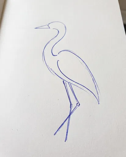 Minimalist Blue Pen Heron Sketch