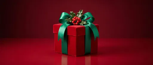 Red Velvet Christmas Gift Box with Holly