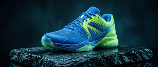 Blue and Green Athletic Shoe on Slate