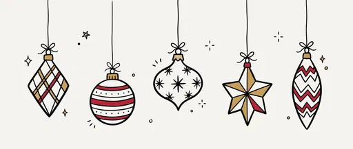 Five Hand-Drawn Hanging Christmas Ornaments