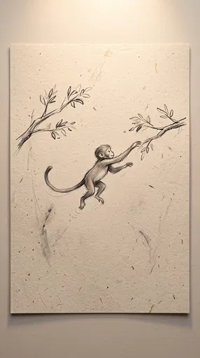 Minimalist Charcoal Sketch of Swinging Monkey