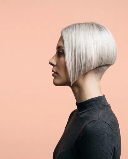 Woman With Platinum Blonde Undercut Bob