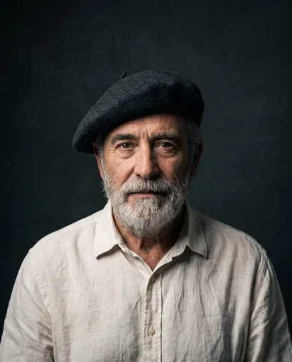 Studio Portrait of Older Man in Beret