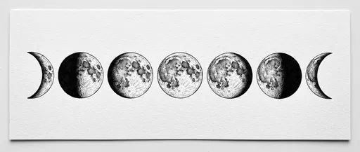 Monochrome Ink Illustration of Lunar Phases