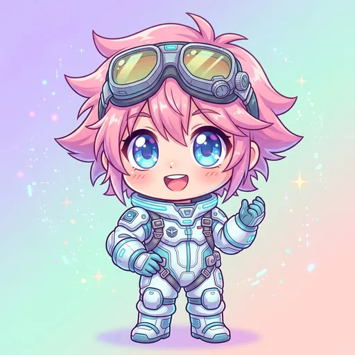 Chibi Futuristic Pilot With Pink Hair