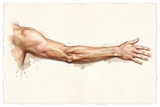 Watercolor Anatomical Illustration of Outstretched Human Arm