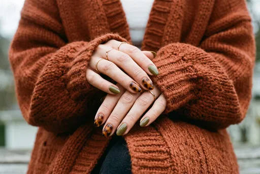 Autumn Tortoiseshell and Olive Green Manicure