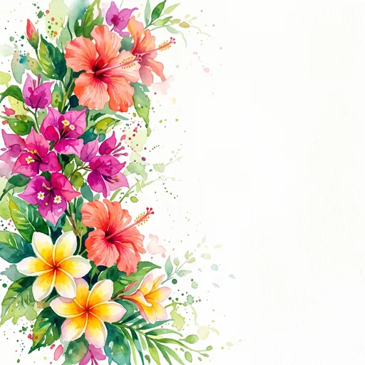 Tropical Watercolor Floral Left Border Illustration