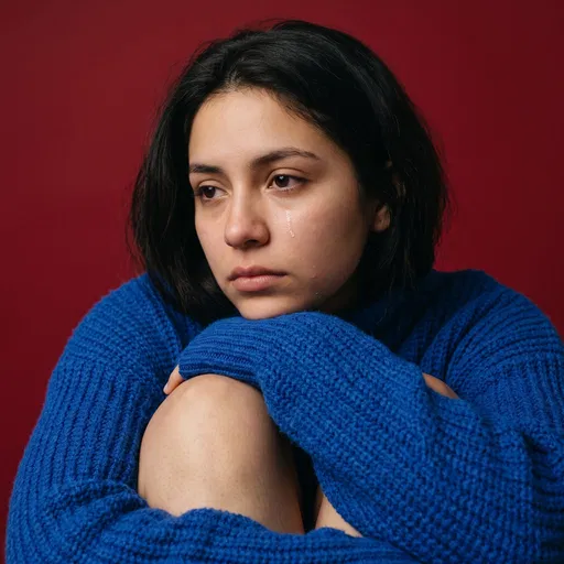 Sad Woman Crying in Blue Sweater