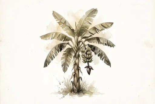 Vintage Watercolor Banana Tree Illustration