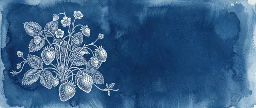 Cyanotype Style Botanical Strawberry Illustration