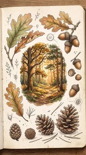 Woodland Botanical Nature Journal Page Illustration