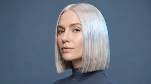 Woman With Platinum Blonde Blunt Bob Hairstyle
