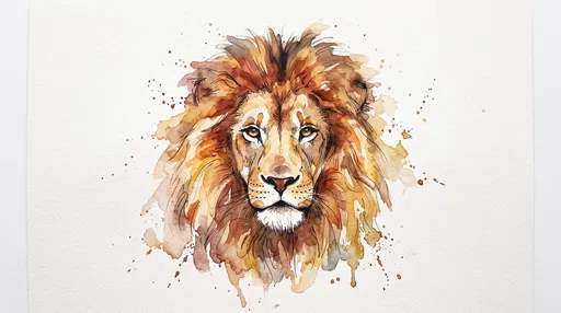 Watercolor and Ink Lion Face Illustration