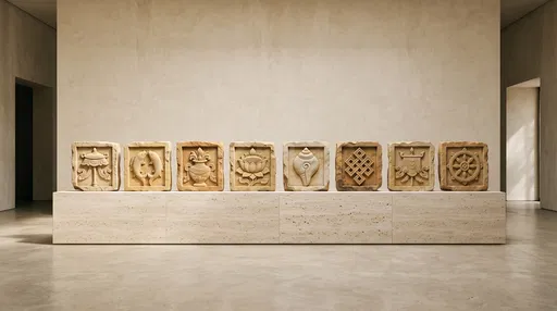 Eight Buddhist Auspicious Symbols Stone Reliefs