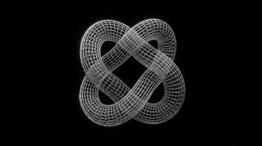 Metallic Wireframe Torus Knot on Black