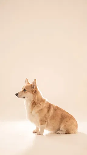 Fawn Corgi Sitting in Studio Profile