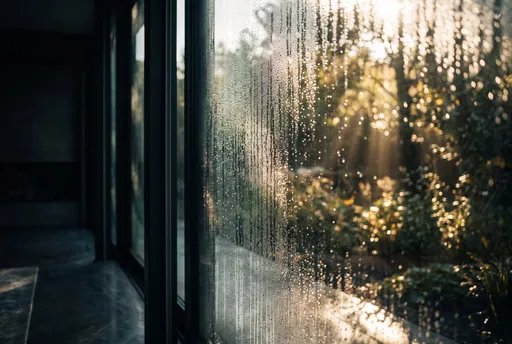 Morning Dew on Modern Glass Window