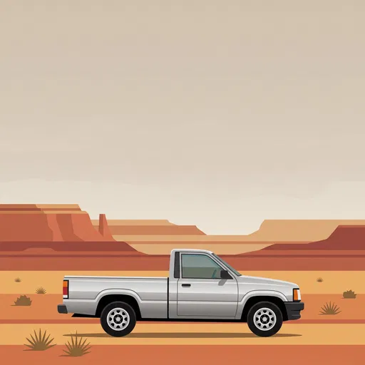 Minimalist Silver Pickup Truck in Desert