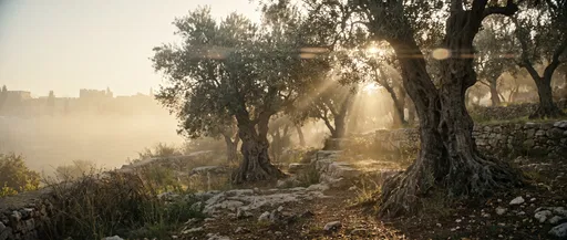Ancient Olive Grove in Morning Mist
