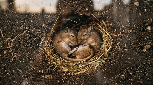 Two Gerbils Sleeping in Underground Burrow