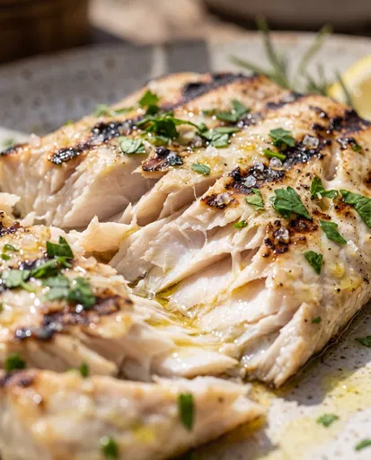 Close-Up of Grilled Flaky White Fish