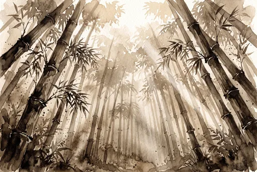 Sepia Watercolor Bamboo Forest Illustration