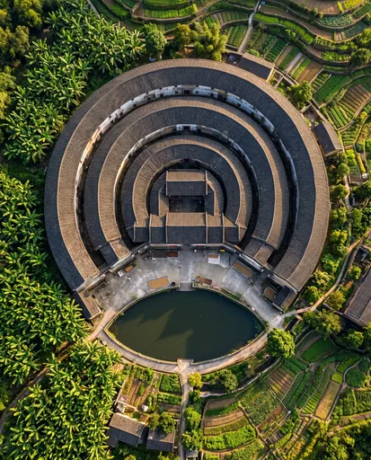 Aerial View of Traditional Hakka Weilongwu Residence