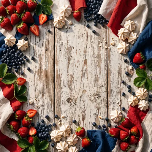 Patriotic Berries and Meringues Wooden Flat Lay