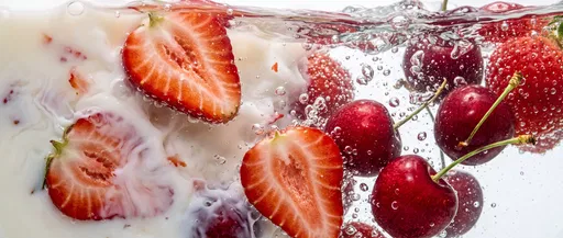 Strawberries and Cherries in Milk and Water