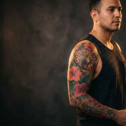Man With Jaguar Sleeve Tattoo