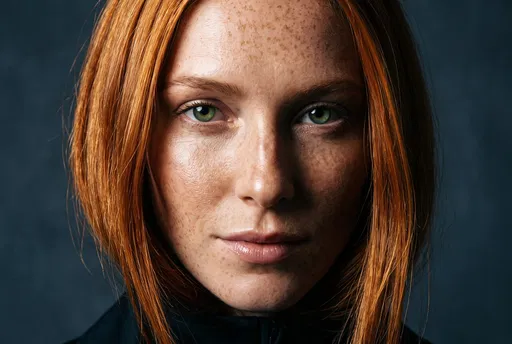 Close-Up Portrait of Freckled Redhead Woman
