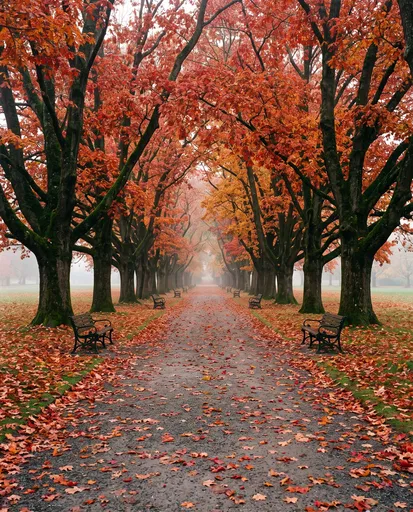 Autumn Tree-Lined Park Avenue