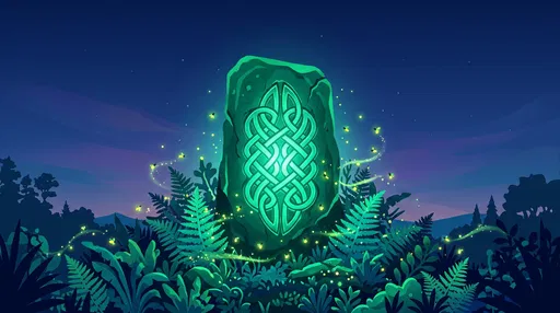 Glowing Celtic Knot Stone Monument at Twilight