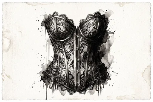 Monochrome Watercolor Black Lace Corset Illustration