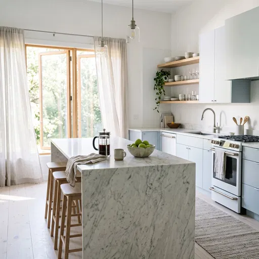 Bright Minimalist Scandinavian Kitchen in Morning Light