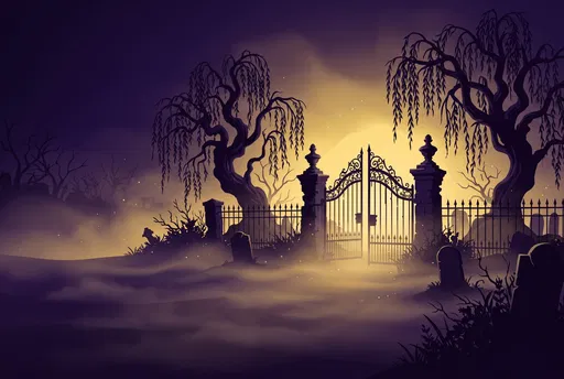 Spooky Graveyard Gate Halloween Illustration