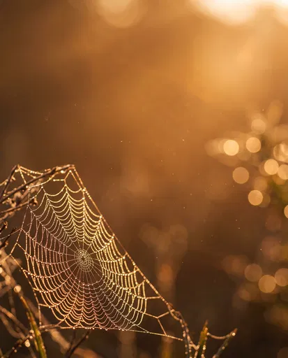 Dewy Spiderweb in Golden Morning Light