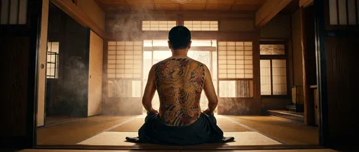 Man With Japanese Phoenix Back Tattoo