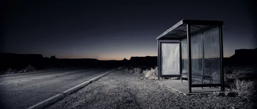 Empty Desert Highway Bus Shelter at Night