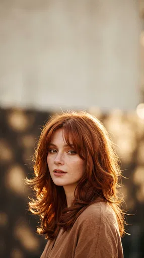 Portrait of Woman With Copper Layered Hair