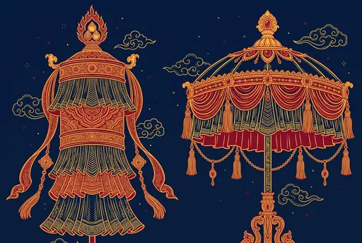 Buddhist Victory Banner and Precious Parasol Illustration