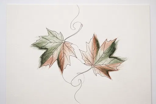 Minimalist Line Drawing of Two Maple Leaves